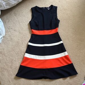 Tommy Hilfiger Navy and Orange Striped Midi Dress